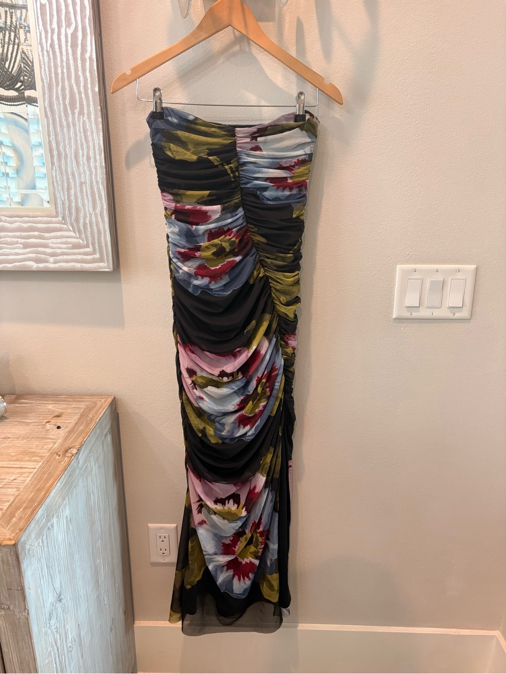 Abercrombie & Fitch Black Yellow Floral Ruched Top
